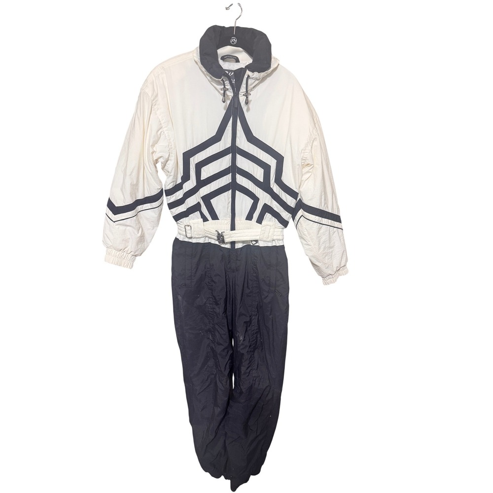 Vintage Tyrolia by Head Womens 12 Ski Suit Black White 80s One Piece Snowsuit